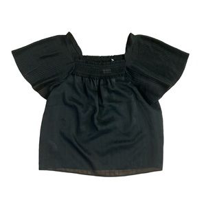 Ann Taylor Black Organza Flounced, Short-Sleeved Sleeve Top Blouse-XS-COQUETTE !
